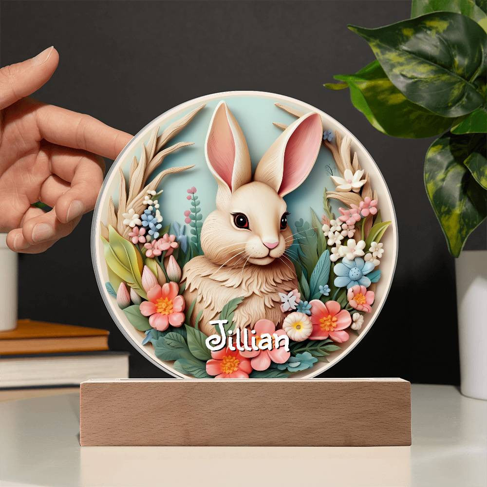 Personalized 3D Look Floral Bunny Face Night Light Plug In