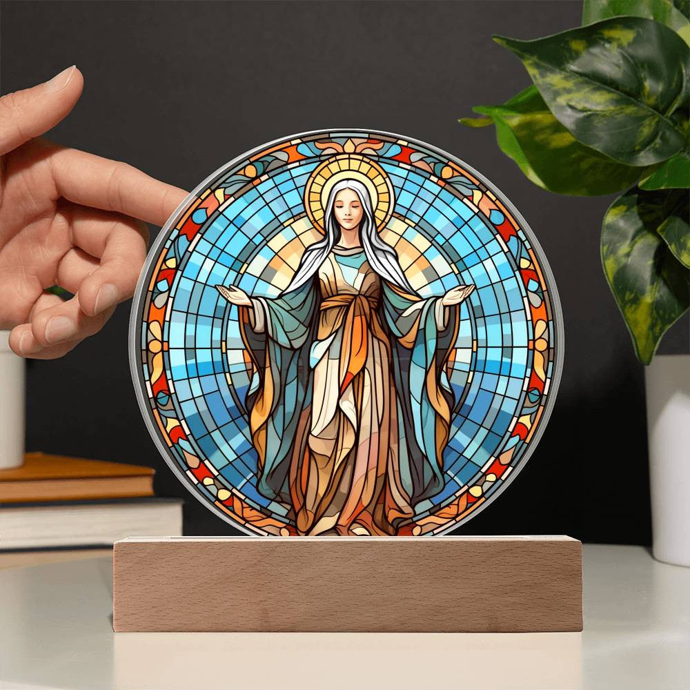 Orthodox Catholic Blessed Virgin Mary Stained Glass Style Plaque