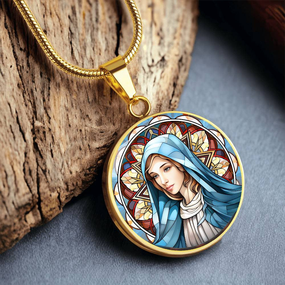 Personalized Stained Glass Look Virgin Mary Necklace