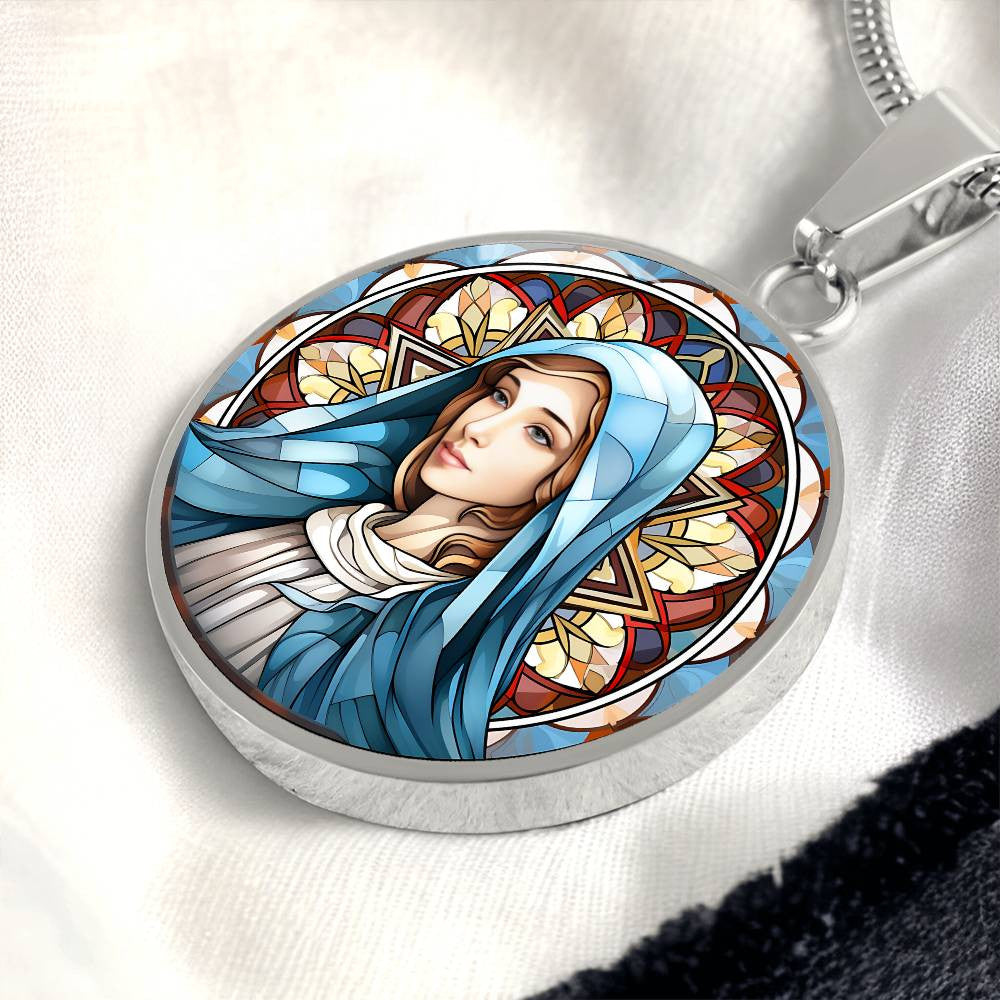 Personalized Stained Glass Look Virgin Mary Necklace