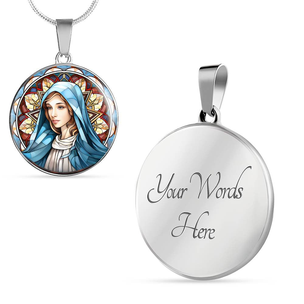 Personalized Stained Glass Look Virgin Mary Necklace