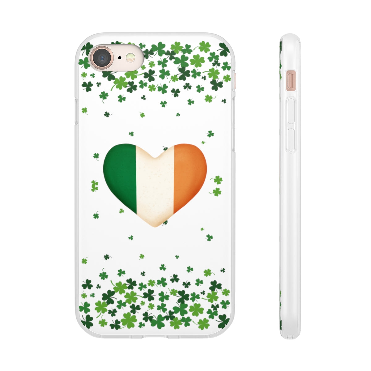 Shamrock Ireland Flag Heart Clear Phone Case - Samsung s10 - s23 Ultra, iPhone 7 - 14 Pro Max