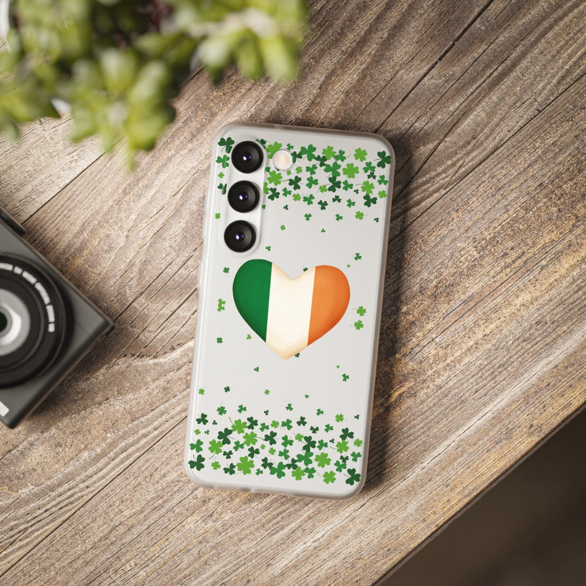 Shamrock Ireland Flag Heart Clear Phone Case - Samsung s10 - s23 Ultra, iPhone 7 - 14 Pro Max