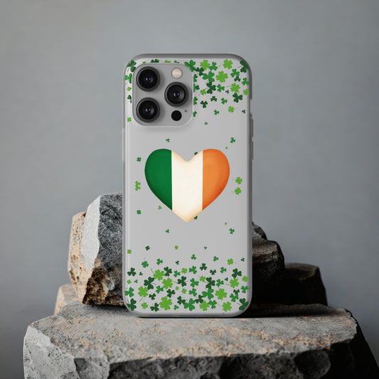 Shamrock Ireland Flag Heart Clear Phone Case - Samsung s10 - s23 Ultra, iPhone 7 - 14 Pro Max