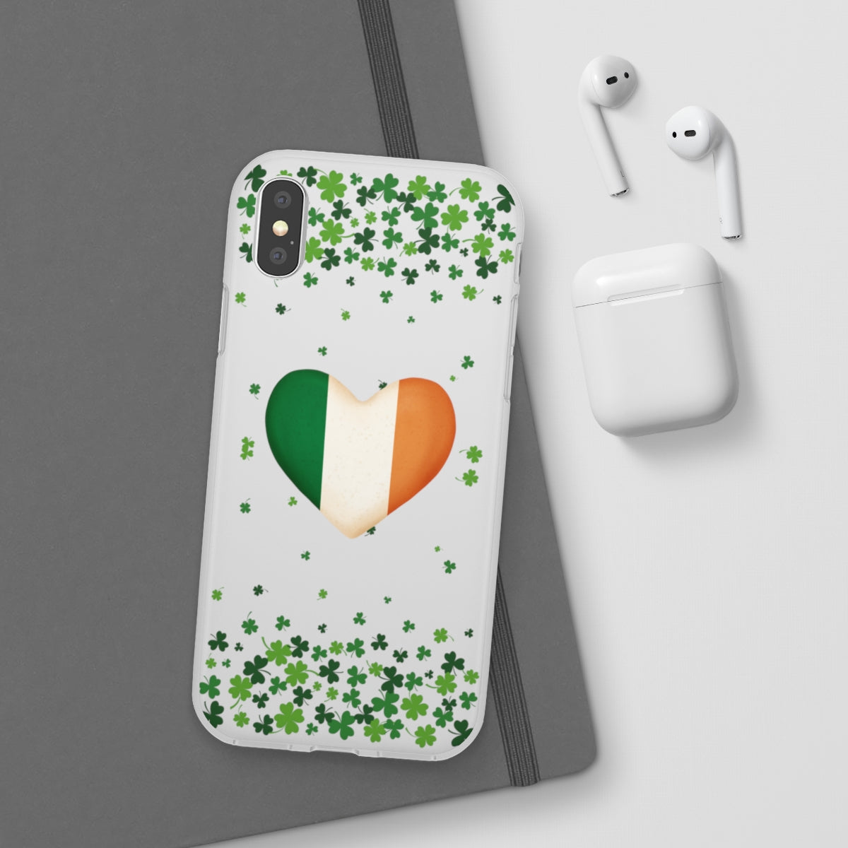 Shamrock Ireland Flag Heart Clear Phone Case - Samsung s10 - s23 Ultra, iPhone 7 - 14 Pro Max