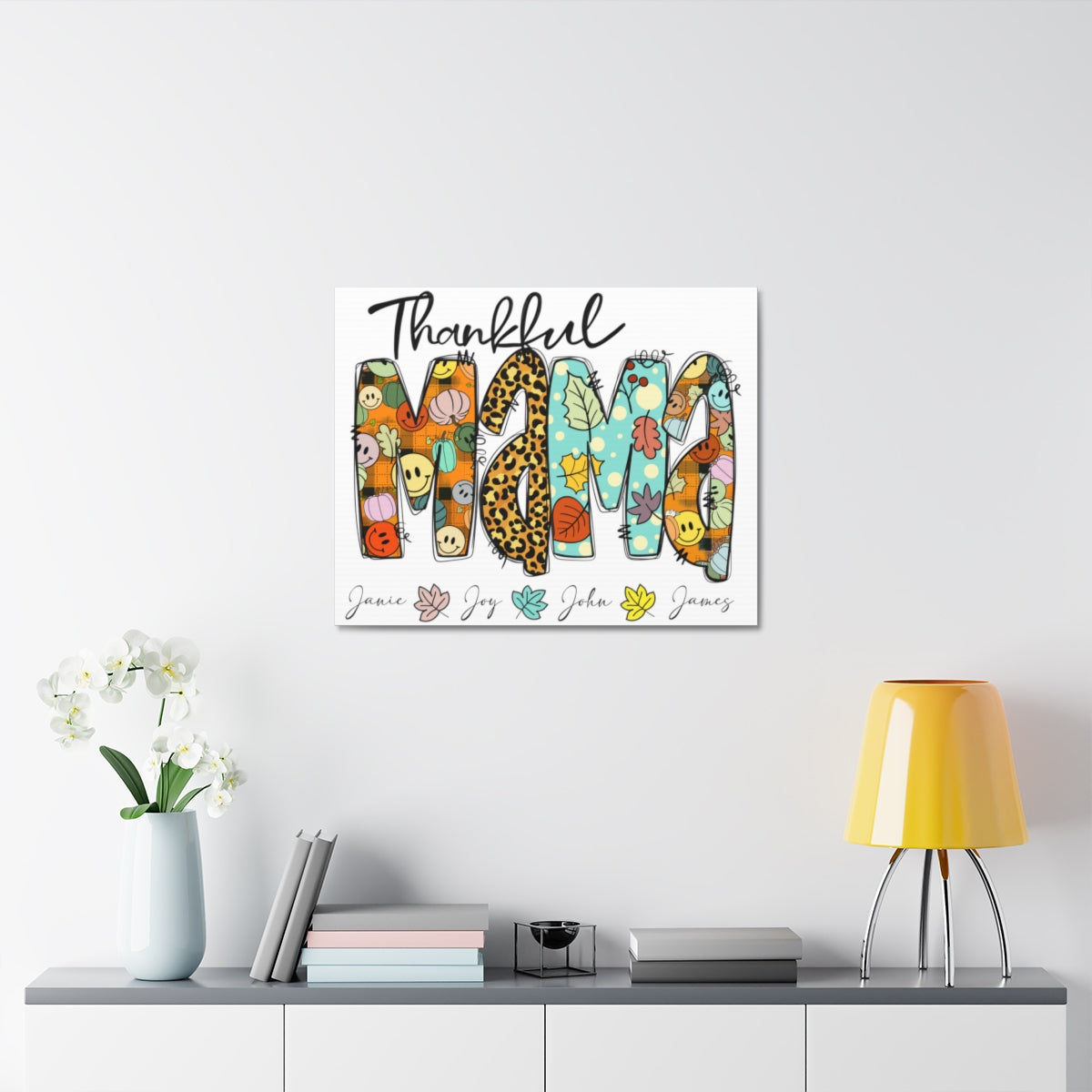 Personalized Thankful Mama Stretched Satin Canvas