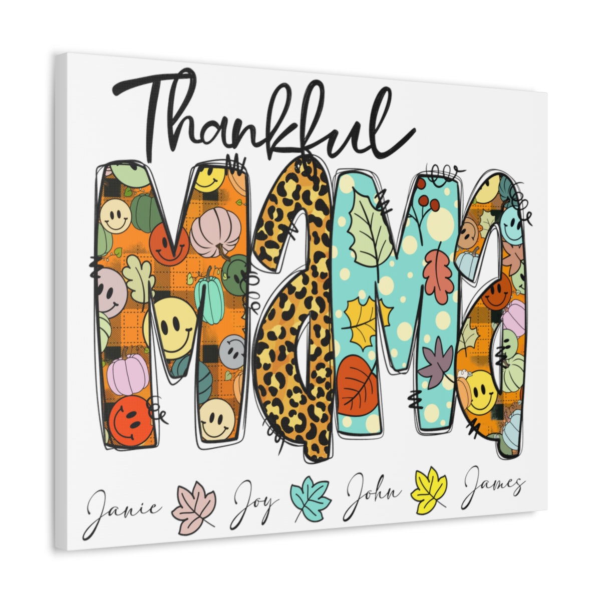 Personalized Thankful Mama Stretched Satin Canvas