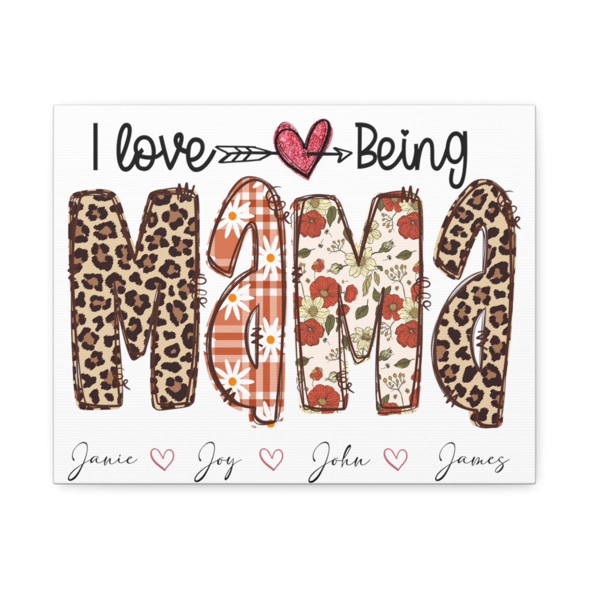 Personalized I Love Being Mama Stretched Satin Canvas