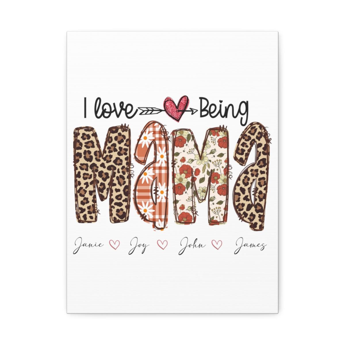 Personalized I Love Being Mama Stretched Satin Canvas