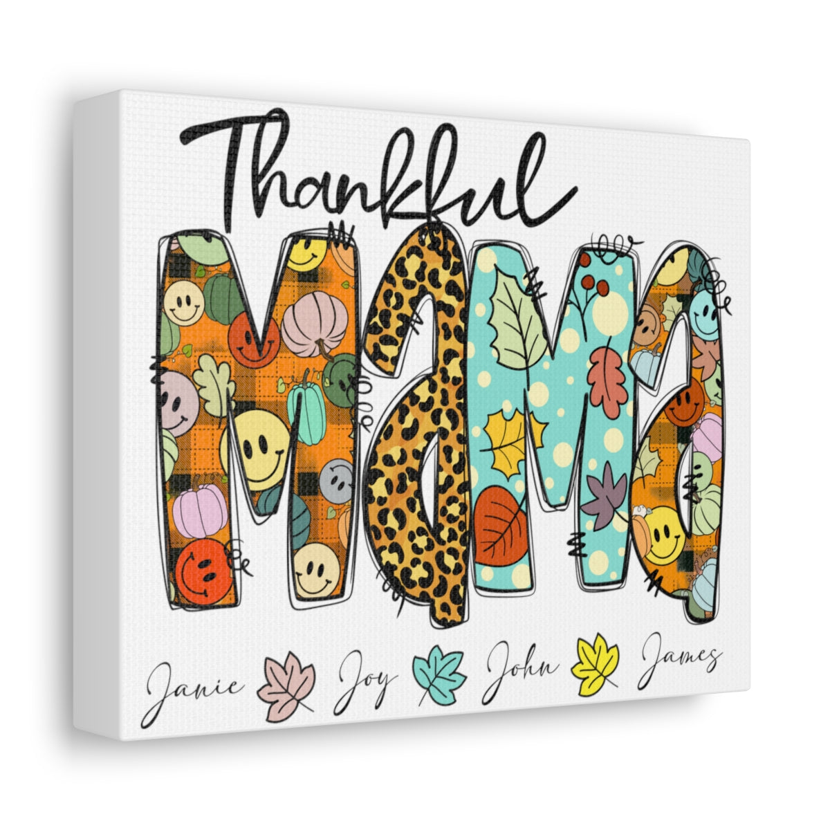 Personalized Thankful Mama Stretched Satin Canvas