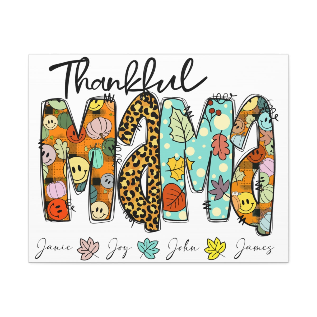 Personalized Thankful Mama Stretched Satin Canvas