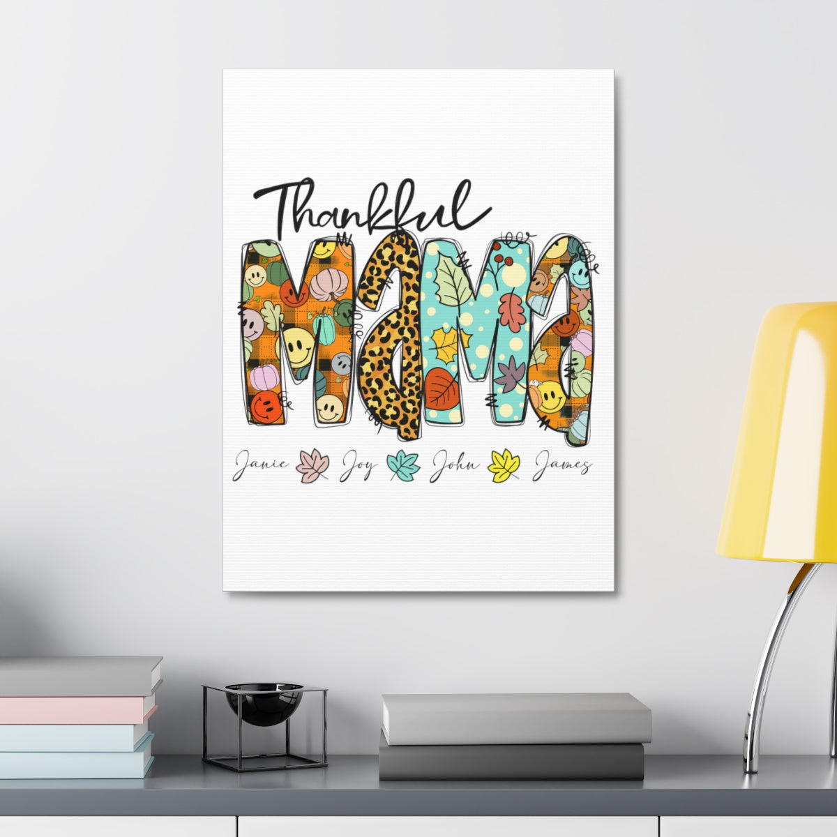 Personalized Thankful Mama Stretched Satin Canvas