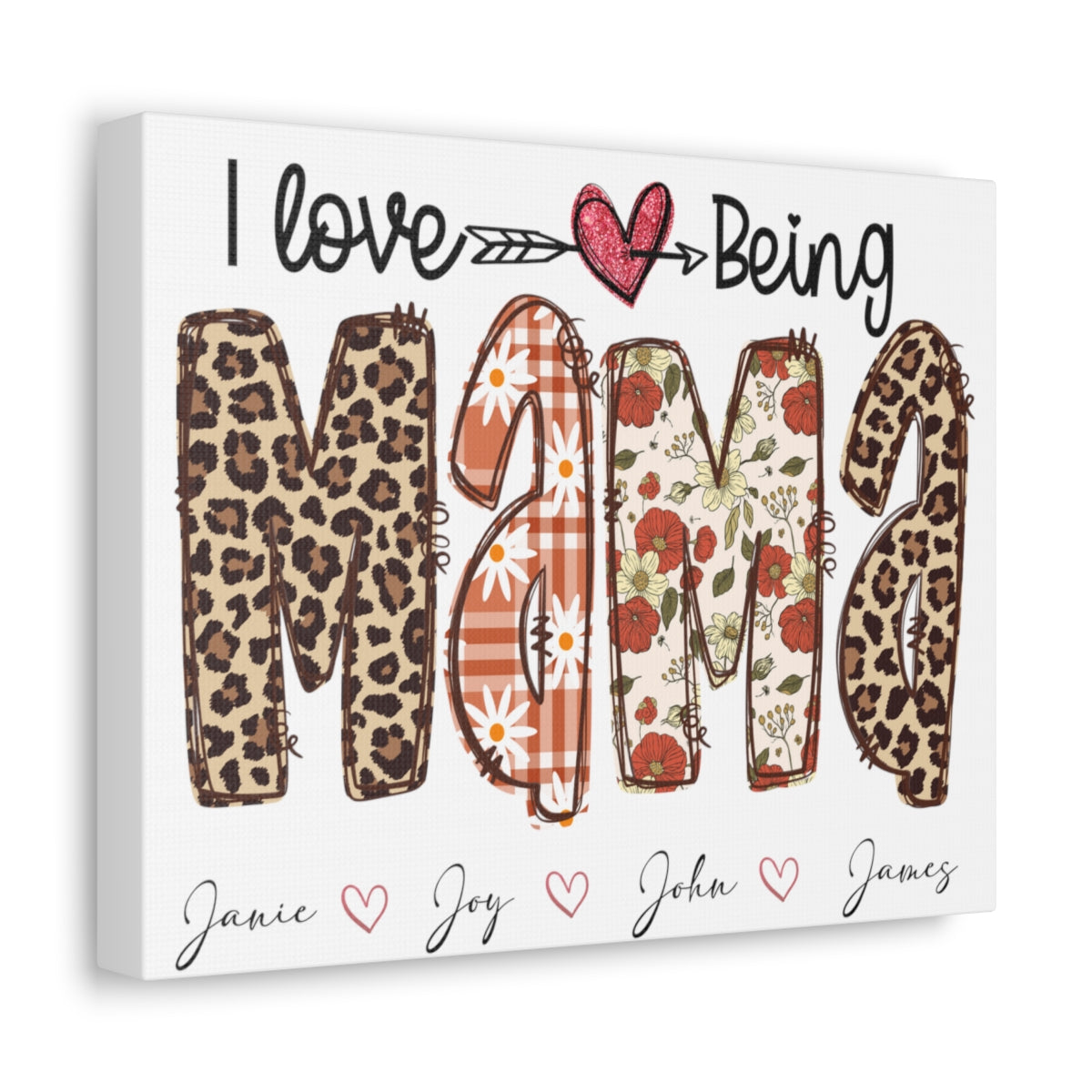 Personalized I Love Being Mama Stretched Satin Canvas