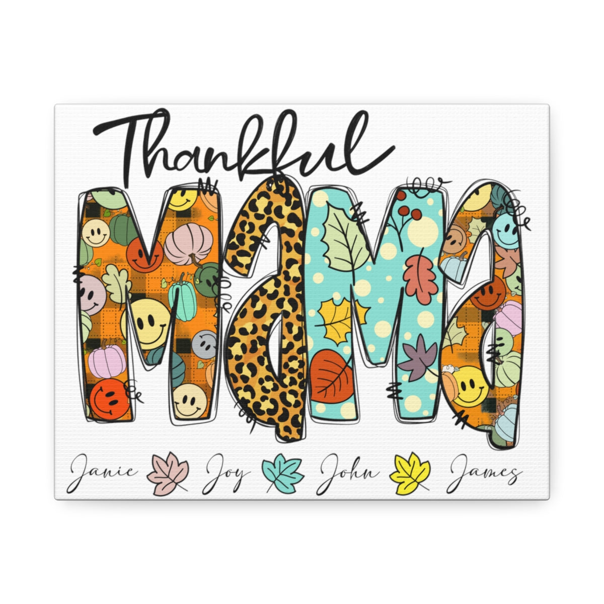 Personalized Thankful Mama Stretched Satin Canvas