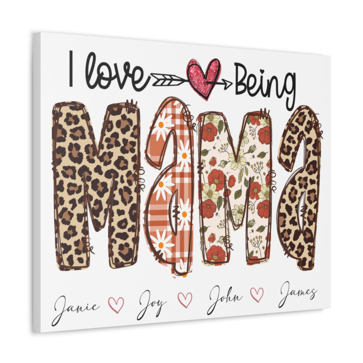 Personalized I Love Being Mama Stretched Satin Canvas