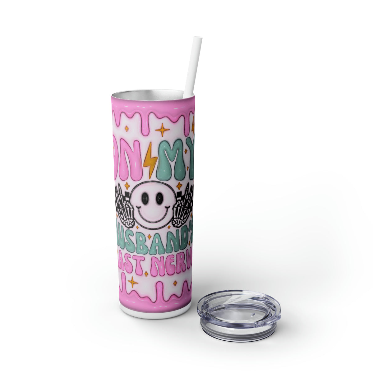 On My Husband's Last Nerve - Wife Skinny Tumbler with Straw, 20oz